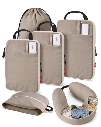 BAGSMART 6 Set Compression Packing Cubes with Fillable Neck Pillow