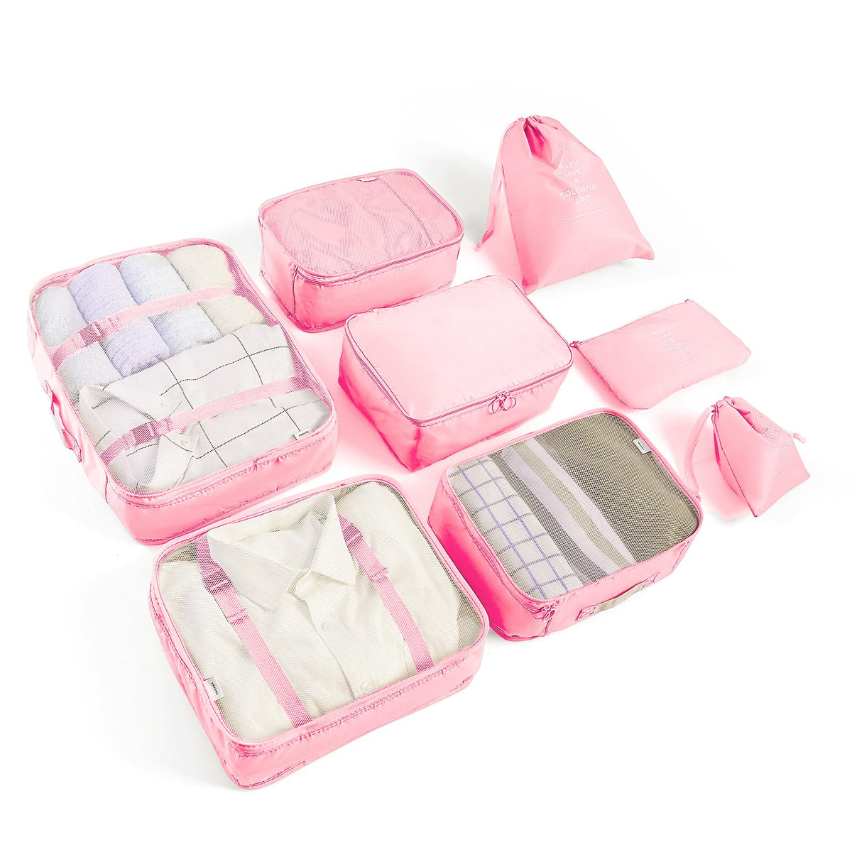 LANSKLBD 6/8 Set Packing Cubes for Suitcases Travel Luggage Packing Organizers,Travel Accessories Essentials Luggage Organizer with Shoe/Tioletry/Laundry Bag (Pink, 6 set)