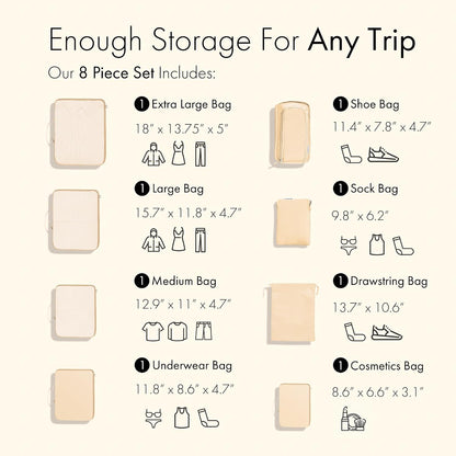 (Not Made In China) Packing Cubes For Travel, Suitcase Organizer Bags, Ultra Lightweight Nylon 8pc Set