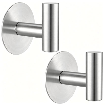 Gold Stainless Steel Wall Hooks, Heavy Duty Self-Adhesive Hooks for Coats, Towels, Robes, Hats, Aprons – No Drill Bathroom, Kitchen, Hotel (2 Pack)