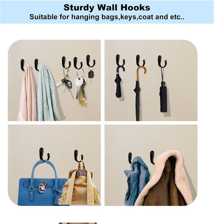 Kruodop 4 Pack Wall Hooks Wall Mounted Coat Hooks for Hanging Heavy Duty, Black Towel Hooks, Metal Single Coat Hanger with Screws Cup Retro for Coats, Handbags, Towels