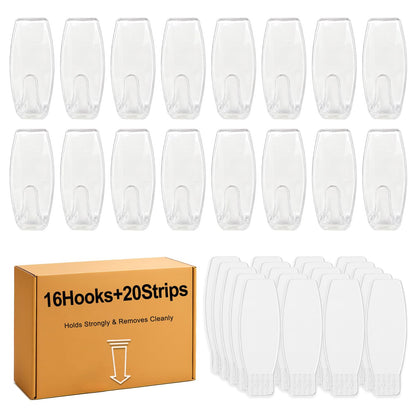 30 Large Hooks+36 Strips, Clear Utility Hooks with Removable Strips Damage-Free, Wall Hooks Heavy Duty for Hanging Home Decor, Value Pack