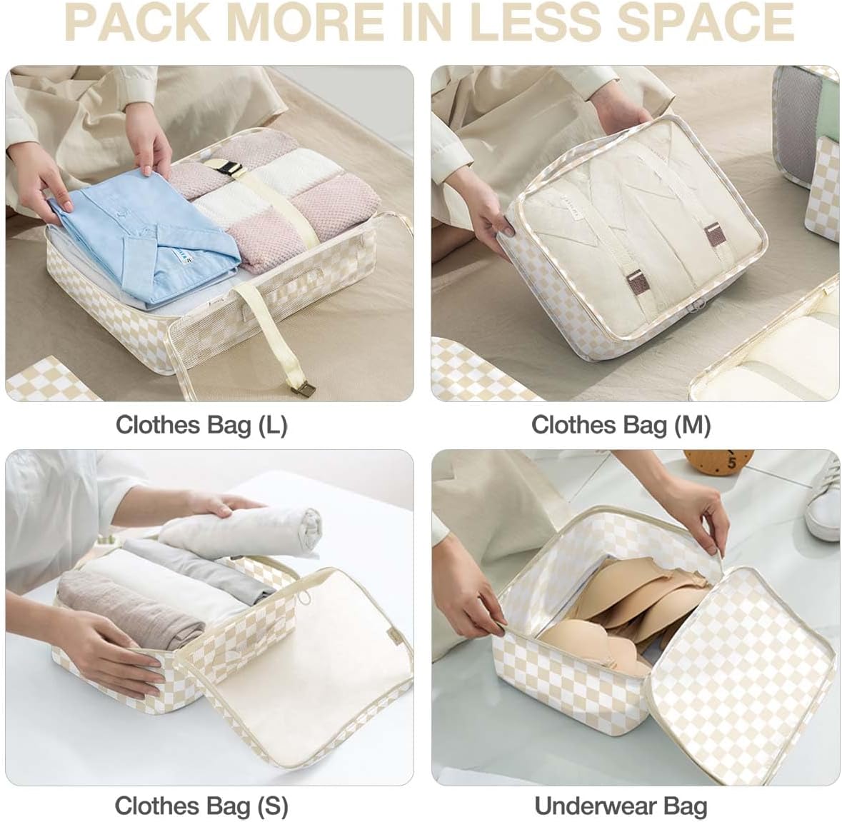 8 Set Packing Cubes for Suitcases,Packing Cube with Shoe, Cosmetics, Clothing, and Accessories Bags Packing Cubes for Travel Luggage Organizer Women Men(Khaki Checkered)
