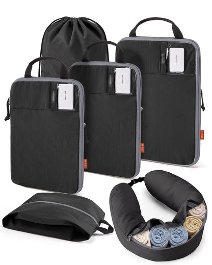 BAGSMART 6 Set Compression Packing Cubes with Fillable Neck Pillow