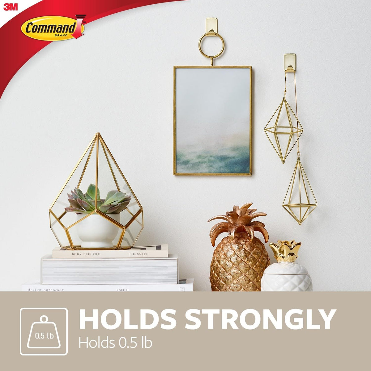 Command Small Bronze Hooks, 4 Hooks, 5 Strips