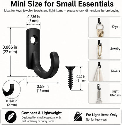 58 Pieces Small Key Hooks, Screw in Hooks, Black