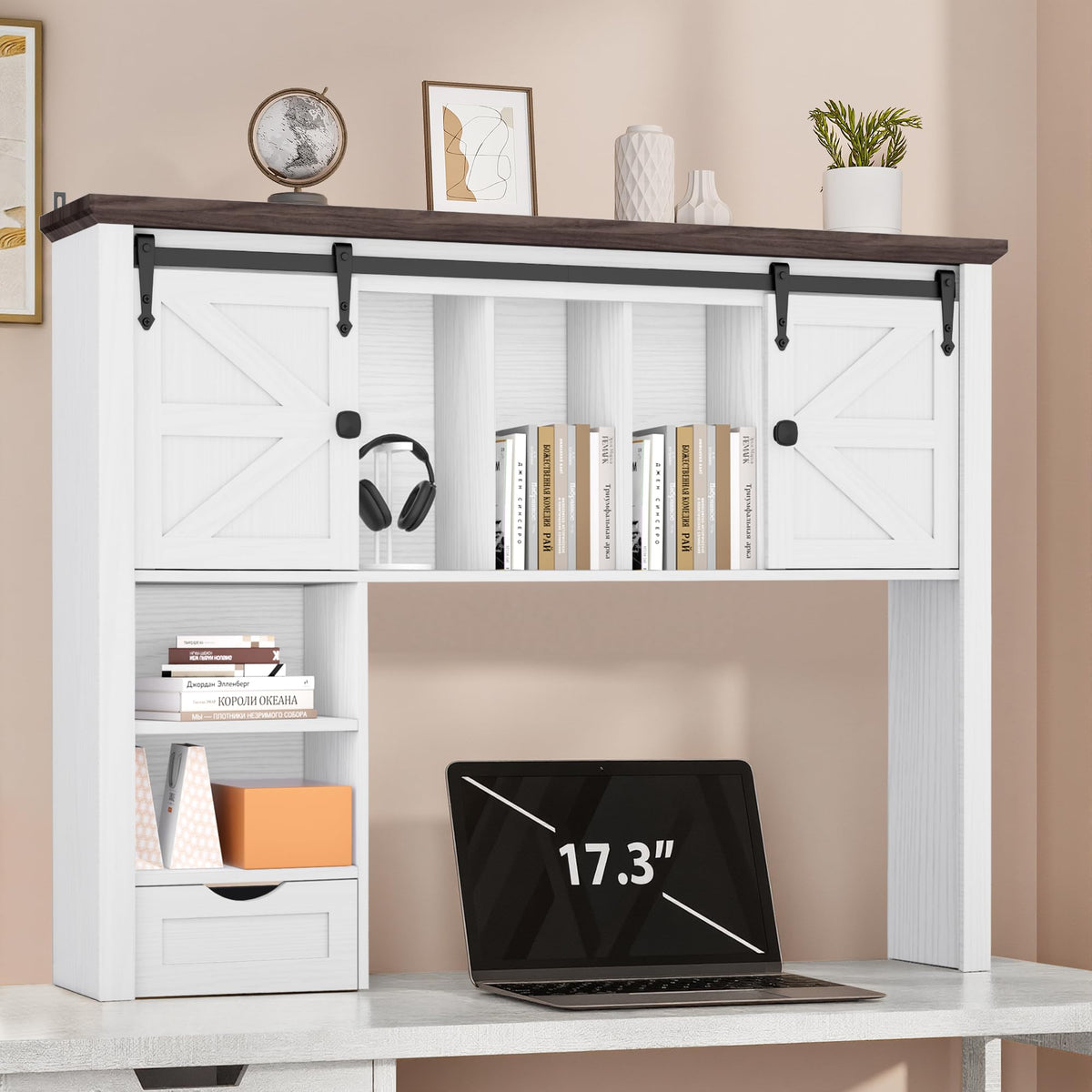 Desktop Shelf, Wooden Desk Hutch with Storage, Desktop Bookshelf