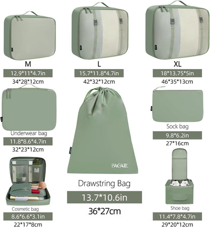 BAGAIL 8 Set Packing Cubes Luggage Packing Organizers for Travel Accessories-Matcha Green