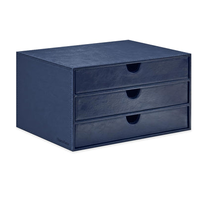 UnionBasic Document Organizer, 3-Drawer File Cabinet Document Storage Box, Office Desktop Filing Organizer, Black with Wood Grain Drawers