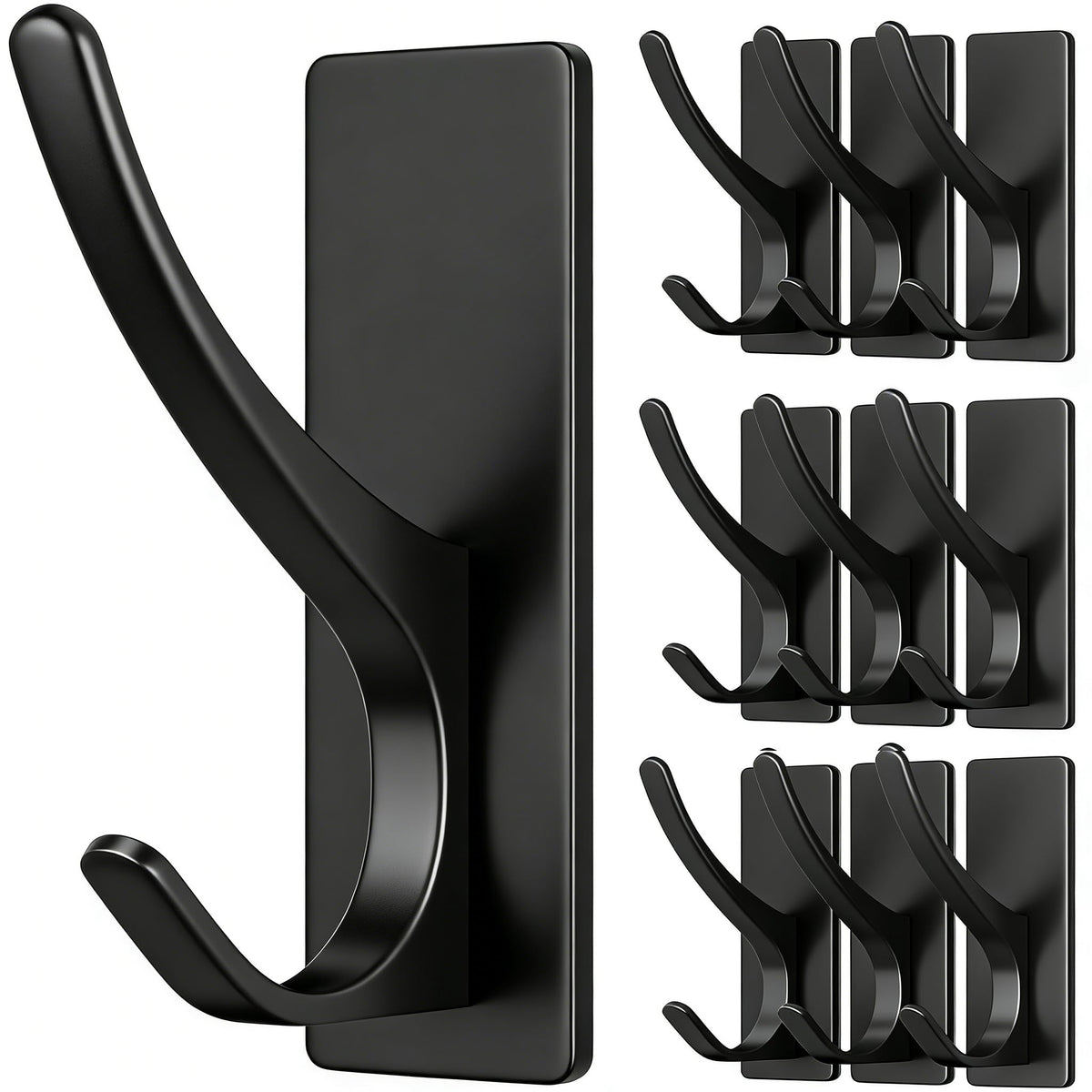 pickpiff Matt Black Self-Adhesive Hook, 13LB Hanger for Coat/Towel, 6-Pack