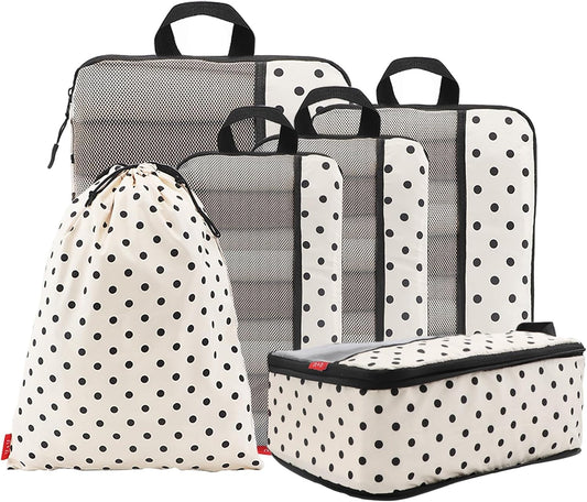 U+U 6 Set Compression Packing Cubes, Travel Organizers (Polka Dot)