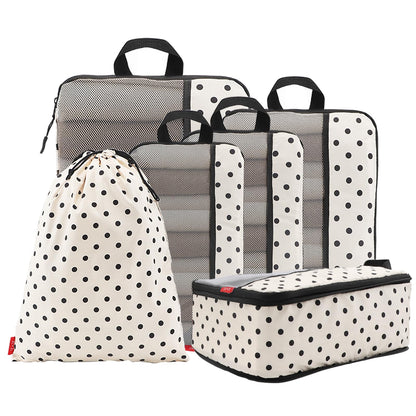 U+U 6 Set Compression Packing Cubes, Travel Organizers (Polka Dot)