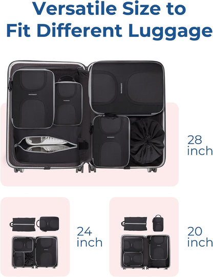 BAGSMART 6 Set Compression Packing Cubes, Travel Luggage Organizer Bags