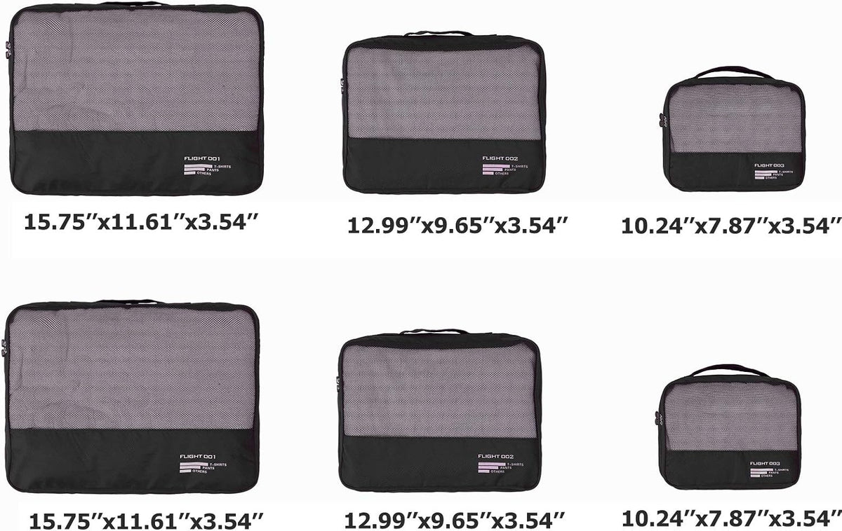 Packing Cubes Set Travel Luggage Organizers Suitcase Lightweight Accessories Black