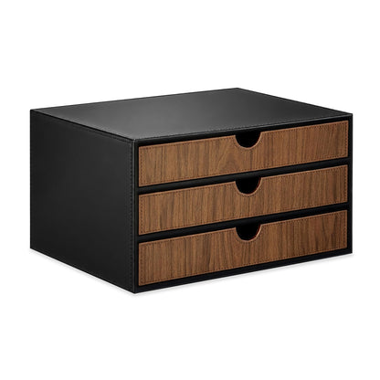 UnionBasic Document Organizer, 3-Drawer File Cabinet Document Storage Box, Office Desktop Filing Organizer, Black with Wood Grain Drawers