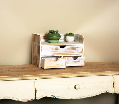 White Wooden 3 Drawer Desk Organizer with Shelf,Mail Rack Vanity Storage