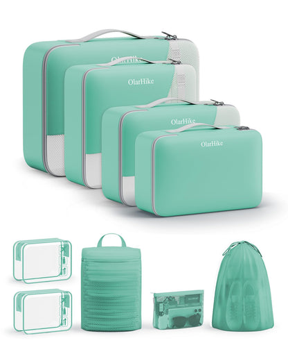 OlarHike Packing Cubes for Travel,Gifts for Women Mom,Anti-Tearing Suitcase Organizer for Luggage with Shoe & Hanging Toiletry Bag,Vacation Essentials & Accessories for Cruise Ship,11 Set,Orange