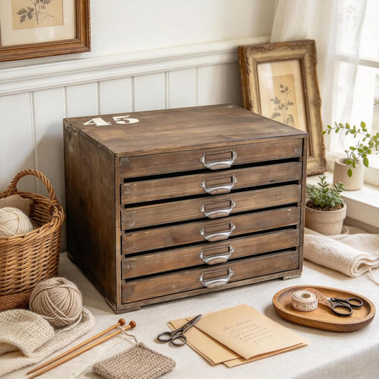 Wooden Desktop Organizer Cabinet with 6-Drawer Rustic Wood Shelf Drawer Antique Card Catalog Cabinet Distressed Decor Jewelry Cosmetics Craft Paper Storage Box for Home Office