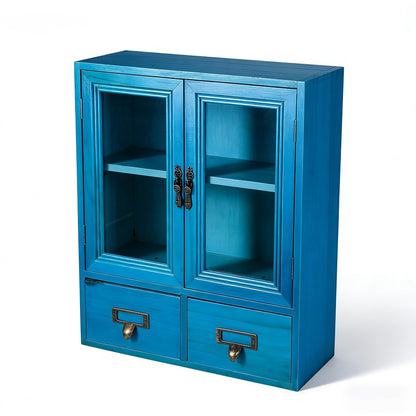 Narrow Vintage Pine Apothecary Cabinet 2 Door 2 Drawer Burlywood