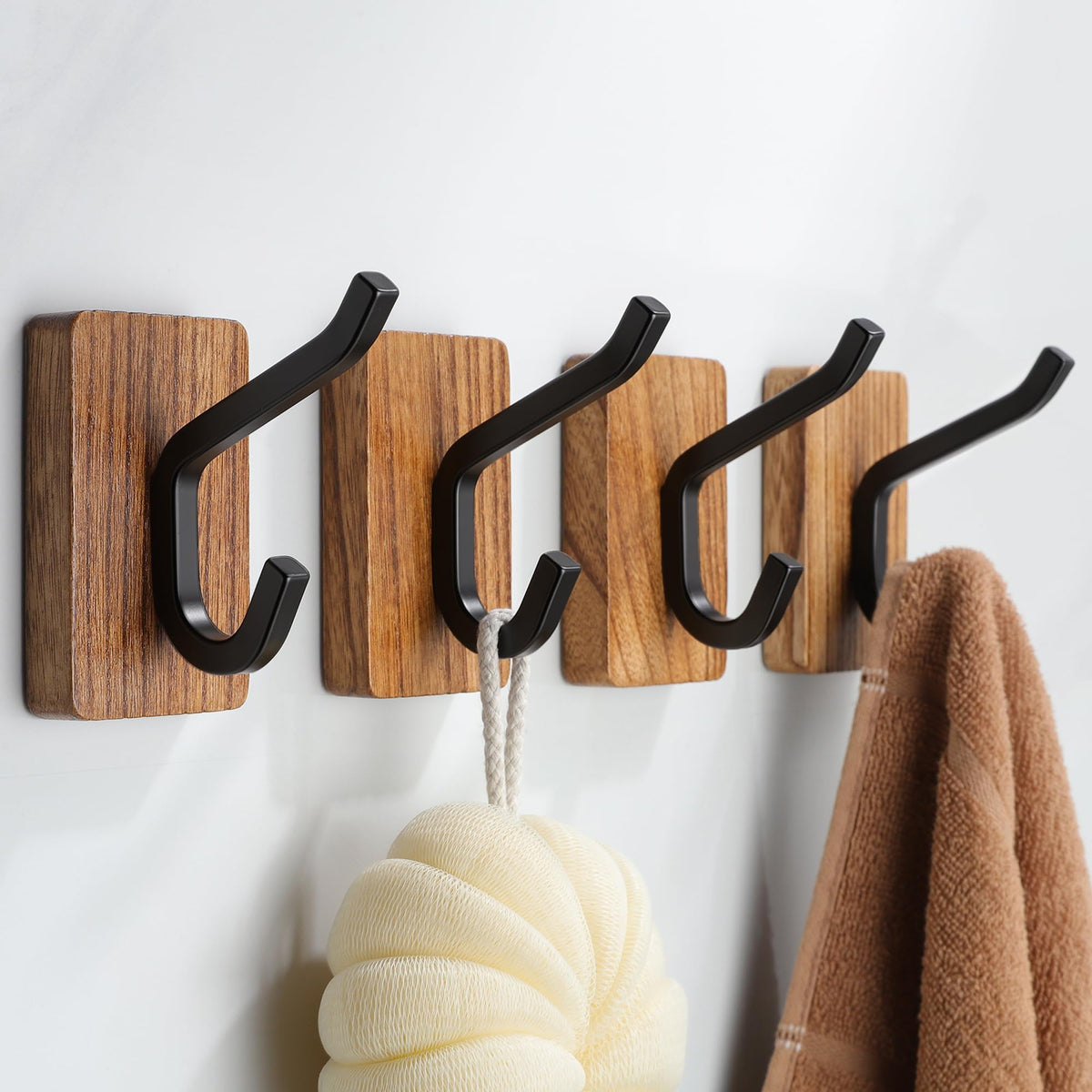 DELITON 26lb Heavy Duty Adhesive Towel Hooks, No-Damage 4 Pack Matte Black