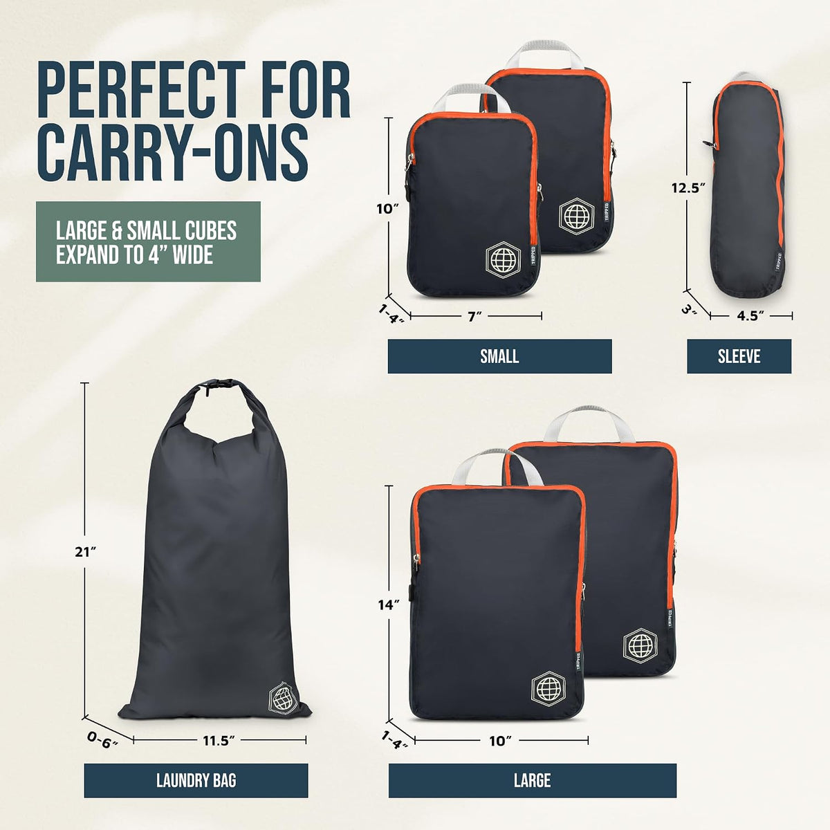 TRIPPED Travel Gear Compression Packing Cubes for Carry-On Travel 6-Pack