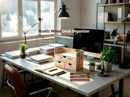 White Wooden 3 Drawer Desk Organizer with Shelf,Mail Rack Vanity Storage