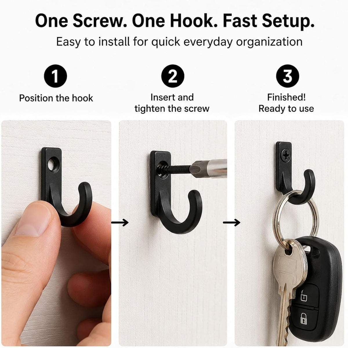 58 Pieces Small Key Hooks, Screw in Hooks, Black