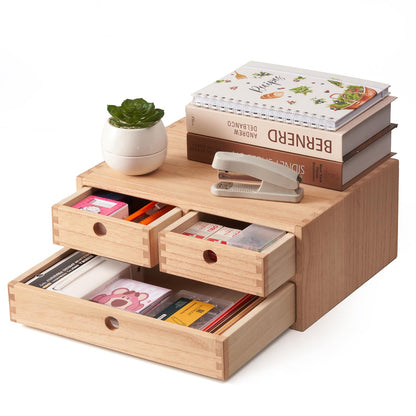KIRIGEN Wood Desk Organizer with 4 Drawers, Desktop Storage, Brown 34-DBR