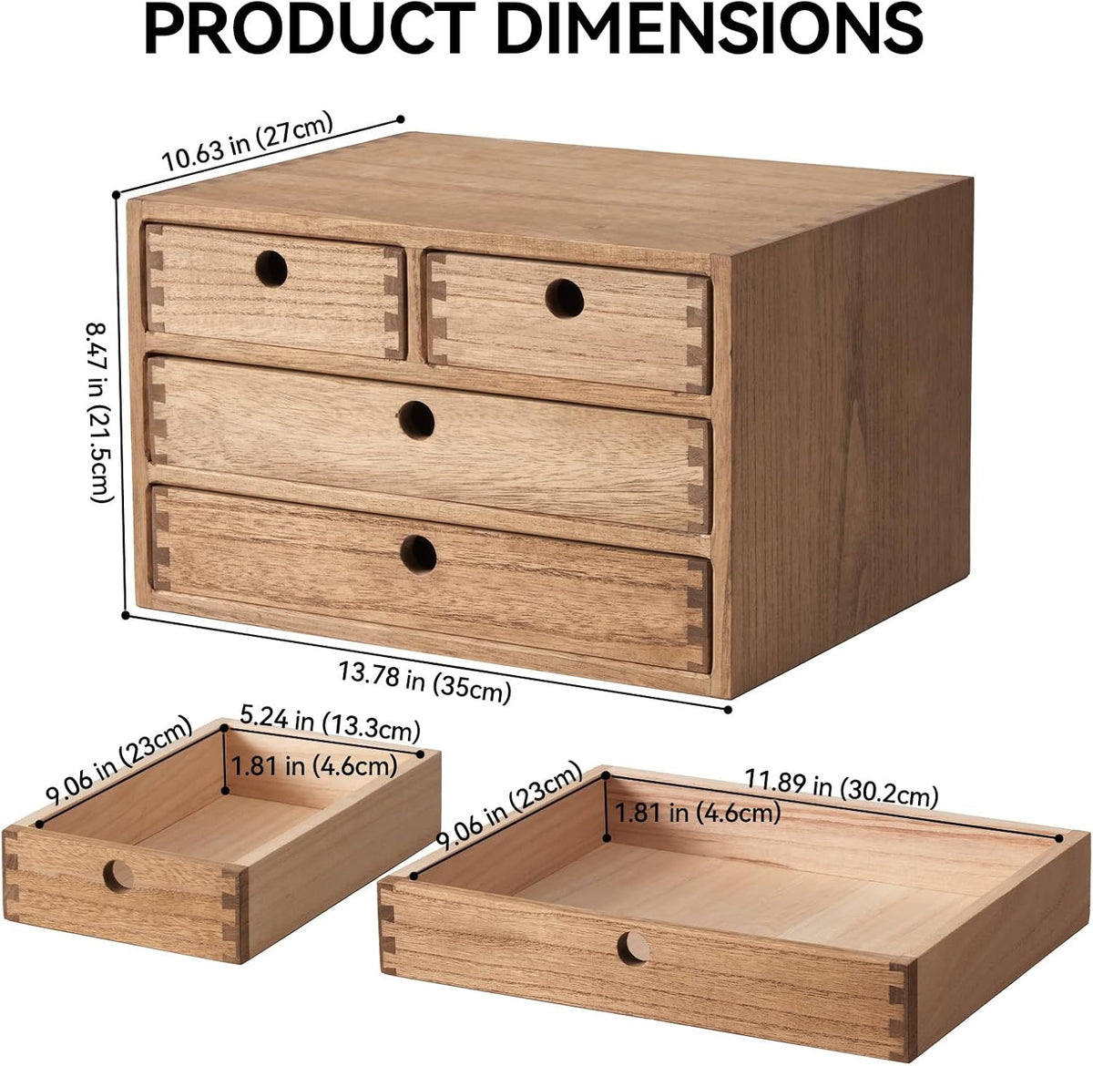 KIRIGEN Wood Desk Organizer with 4 Drawers, Desktop Storage, Brown 34-DBR