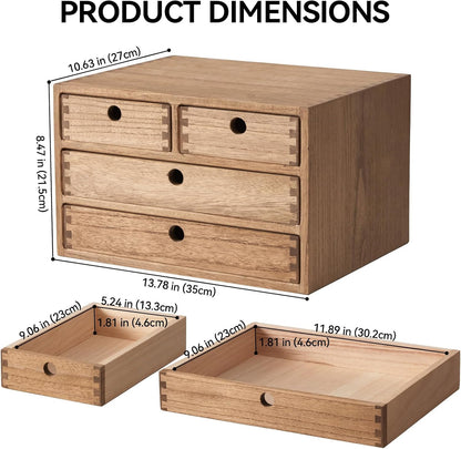 KIRIGEN Wood Desk Organizer with 4 Drawers, Desktop Storage, Brown 34-DBR