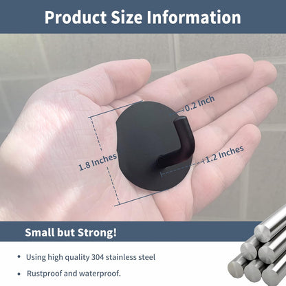 Rise age Adhesive Hooks Heavy Duty Waterproof in Shower Hooks for Hanging Loofah, Towels, Clothes, Robes for Bathroom Removable Adhesive Wall Hooks Door Hook Stainless Steel Black Stick on Hooks 4 Pcs