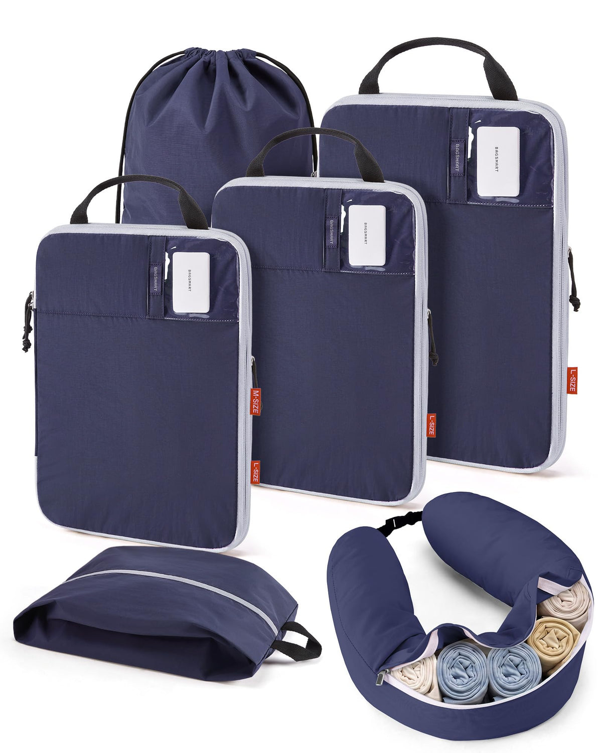 BAGSMART 6 Set Compression Packing Cubes with Fillable Neck Pillow