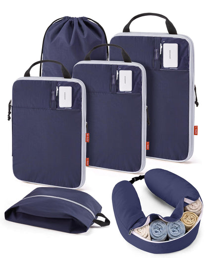 BAGSMART 6 Set Compression Packing Cubes with Fillable Neck Pillow
