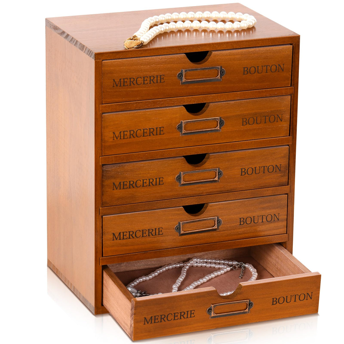 Wesiti Wooden Desk Organizer, 3 Drawers, Vintage Makeup Cabinet, Brown