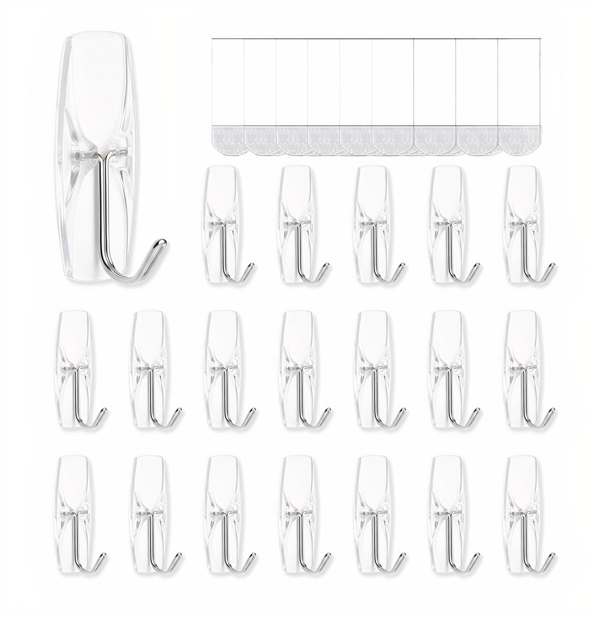MOVELYST Clear Wall Hooks for Hanging, 15 Hooks+30 Strips, Value Pack (S)