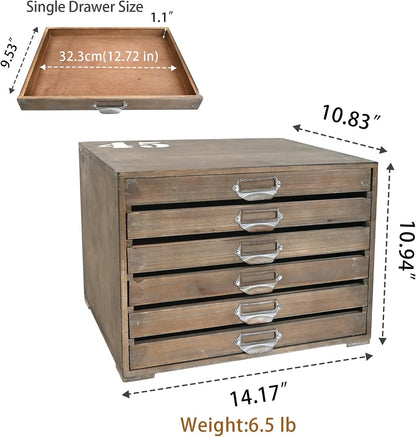 Wooden Desktop Organizer Cabinet with 6-Drawer Rustic Wood Shelf Drawer Antique Card Catalog Cabinet Distressed Decor Jewelry Cosmetics Craft Paper Storage Box for Home Office