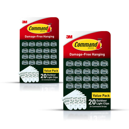 Command Outdoor Light Clips, Clear, 20 Clips, 24 Weather Resistant Strips
