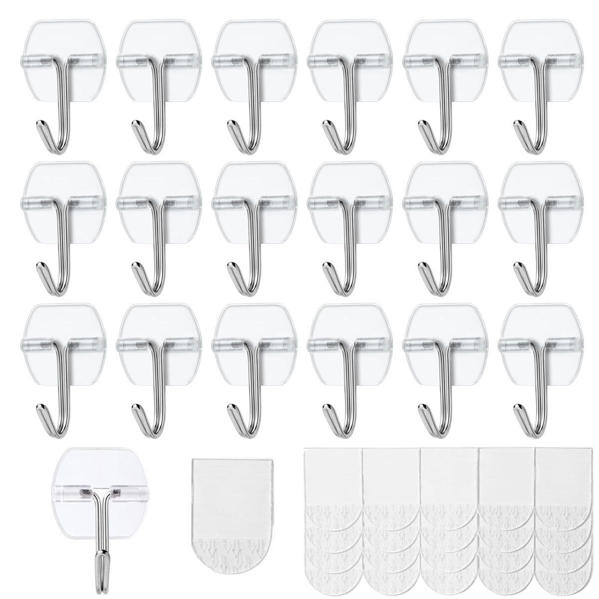 30 Large Hooks+36 Strips, Clear Utility Hooks with Removable Strips Damage-Free, Wall Hooks Heavy Duty for Hanging Home Decor, Value Pack