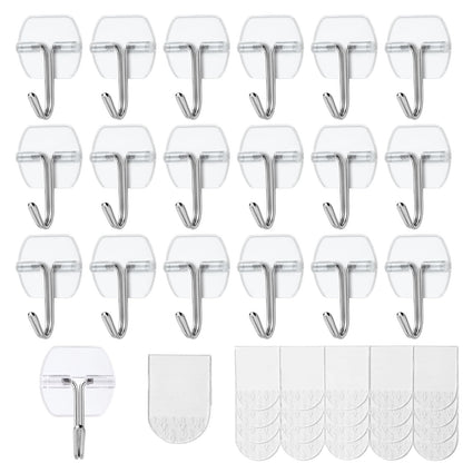 30 Large Hooks+36 Strips, Clear Utility Hooks with Removable Strips Damage-Free, Wall Hooks Heavy Duty for Hanging Home Decor, Value Pack