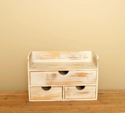 White Wooden 3 Drawer Desk Organizer with Shelf,Mail Rack Vanity Storage