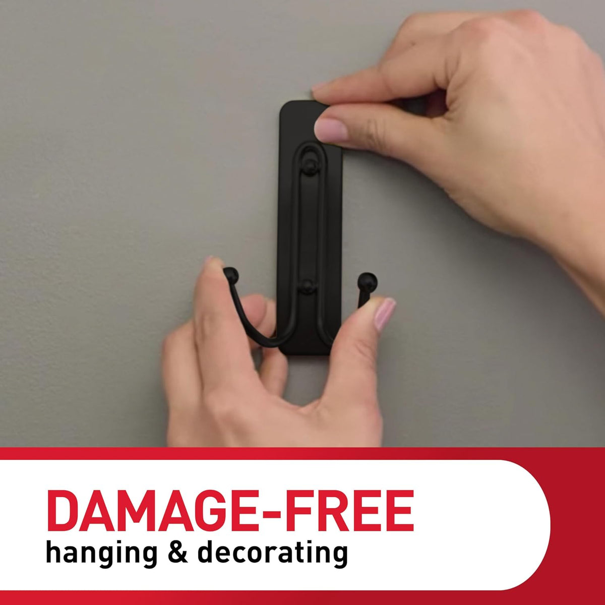 Command Large Black Bath Double Hooks, 1 Hook, 1 Strip