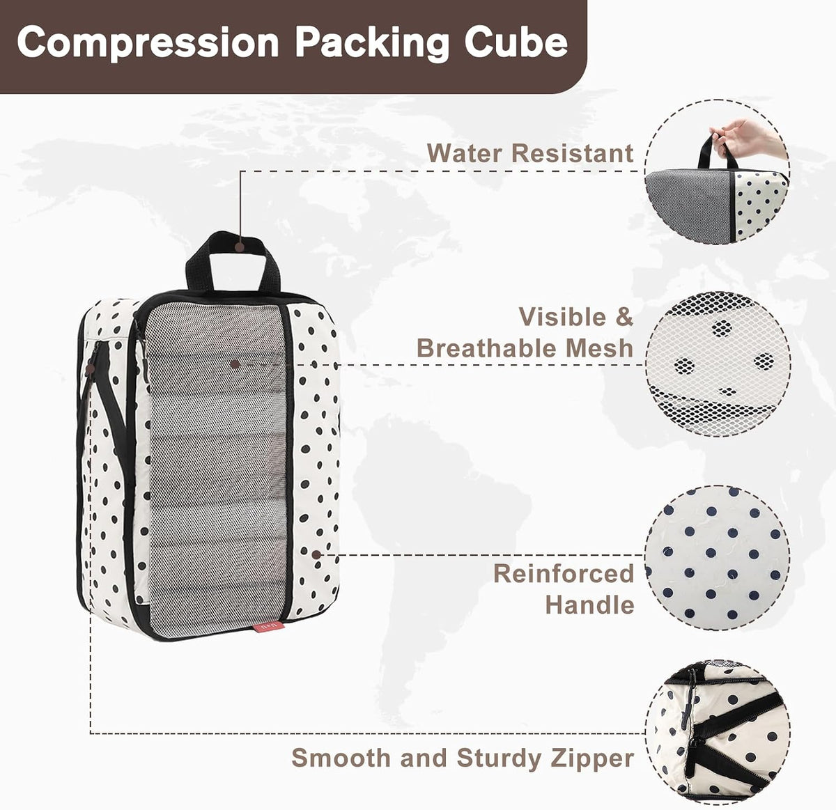 U+U 6 Set Compression Packing Cubes, Travel Organizers (Polka Dot)
