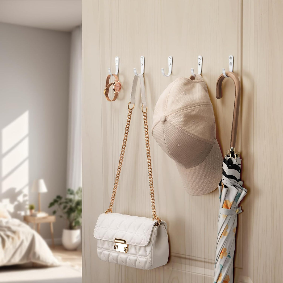 10Pcs Wall Hooks, White Metal Coat and Towel Hooks, Holds Up to 40 lbs