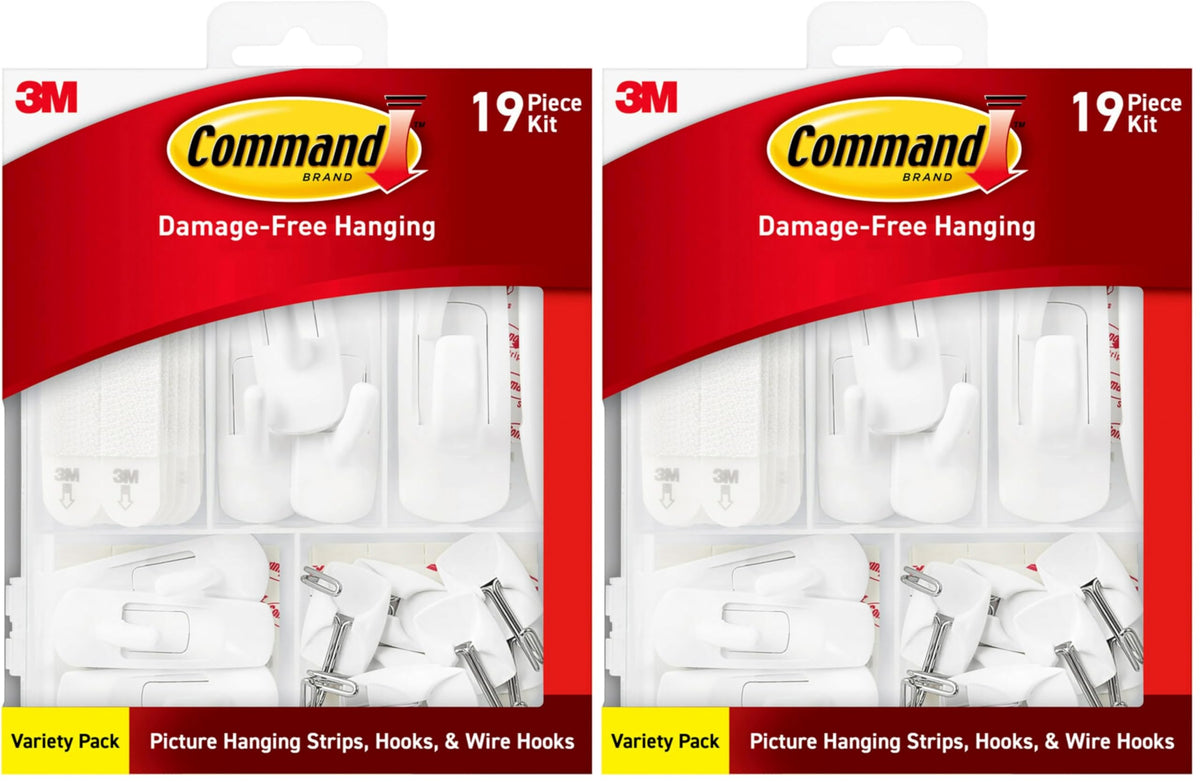 Command Variety Pack, Including 10 Pairs of Picture Hanging Strips, 6 Wire Hooks and 8 Utility Hooks for Hanging Christmas Decorations, Damage Free Hanging Up to 19 Items with Command Strips, 1 Kit