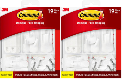 Command Variety Pack, Including 10 Pairs of Picture Hanging Strips, 6 Wire Hooks and 8 Utility Hooks for Hanging Christmas Decorations, Damage Free Hanging Up to 19 Items with Command Strips, 1 Kit