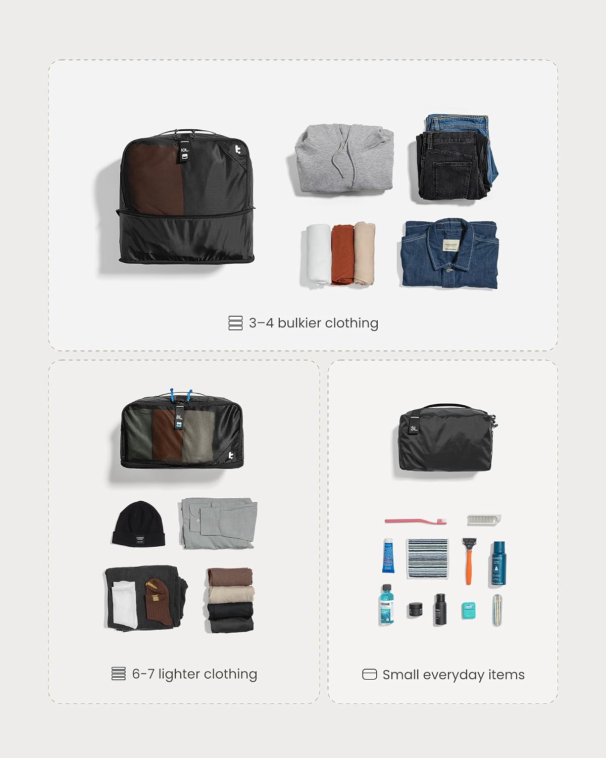 tomtoc 3 Set Packing Cubes for Travel, Compression Expandable Organizers