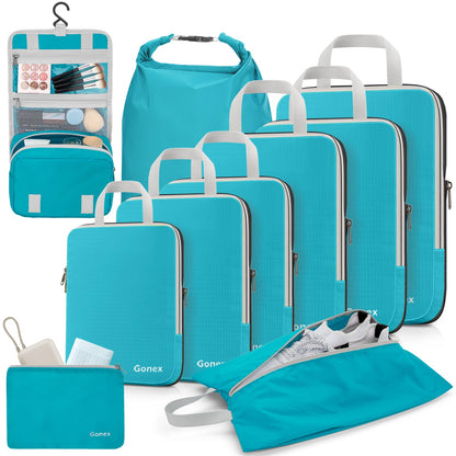 Gonex 10-Piece Compression Packing Cubes with Travel Organizer Set
