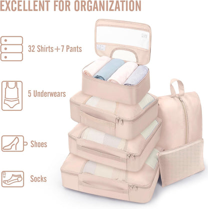 Veken 8 Set Packing Cubes for Travel Essentials,Anti-Wrinkle Buckled Suitcase Organizer for Shoe & Toiletry Bag,Carry On Luggage Bag with 99+ Count Mesh Holes for Airplane & College Dorm Accessories