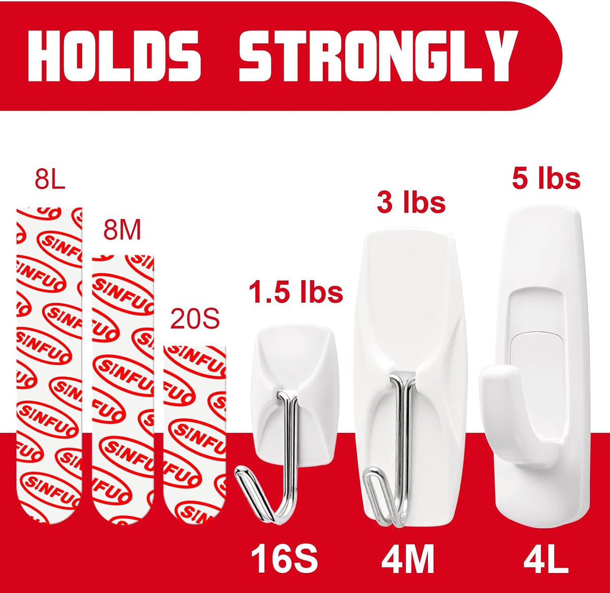 Sinfuo 24 Hooks for Hanging Variety Pack, Adhesive Wall Hooks Heavy Duty with 36 Stirps,no Damage Large midium Small Sticky Utility Hooks for Outdoor、Tower、Keys