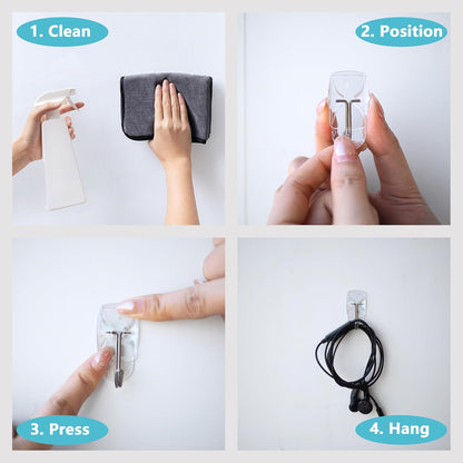 MOVELYST Clear Wall Hooks for Hanging, 30 Hooks+40 Strips, Value Pack (S)